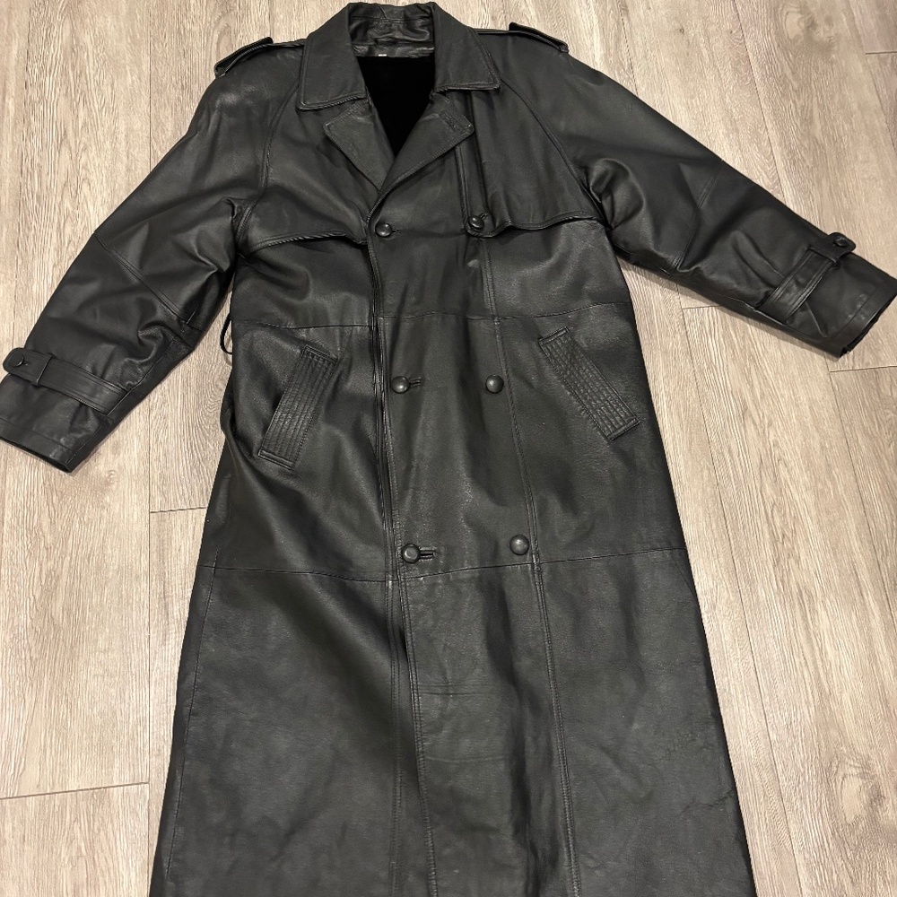 80s 90s Vintage Leather Rabbit Fur Jacket Trench coat